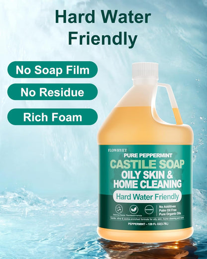 EWG Verified 1Gallon Pure Castile Soap Liquid, Organic Hand Soap Refill, Natural For Hand, Body Wash, Dishes, Home Cleaning Oily Skin, Fragrance Free Hard Water Friendly - Unscented 1Gallon