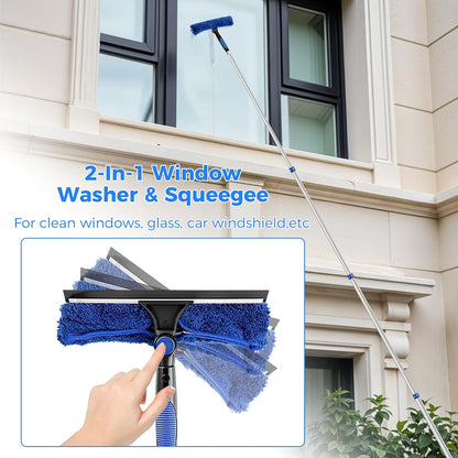 wlich 26ft High Reach Duster Kit, Aluminum 5-20ft Fan & Window Cleaner Set, Versatile Dusting Set with 5 Replaceable Heads for Cleaning Fans, Windows, and Hard-to-Reach Areas Outdoors Without Ladder
