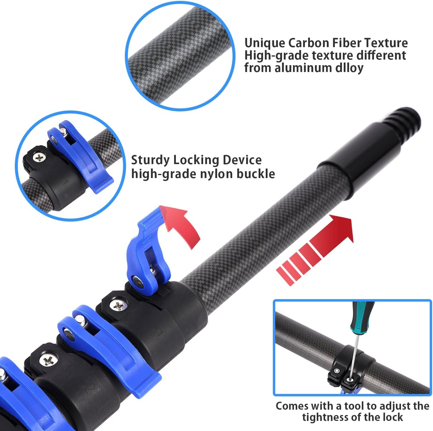 30 Foot High Ceiling Duster Kits with 4.7-24 FT Carbon Fiber Extension Pole, Feather Duster, Cobweb Duster, Ceiling Fan Duster, Window Squeegee & Cleaner with Pole 24 Ft