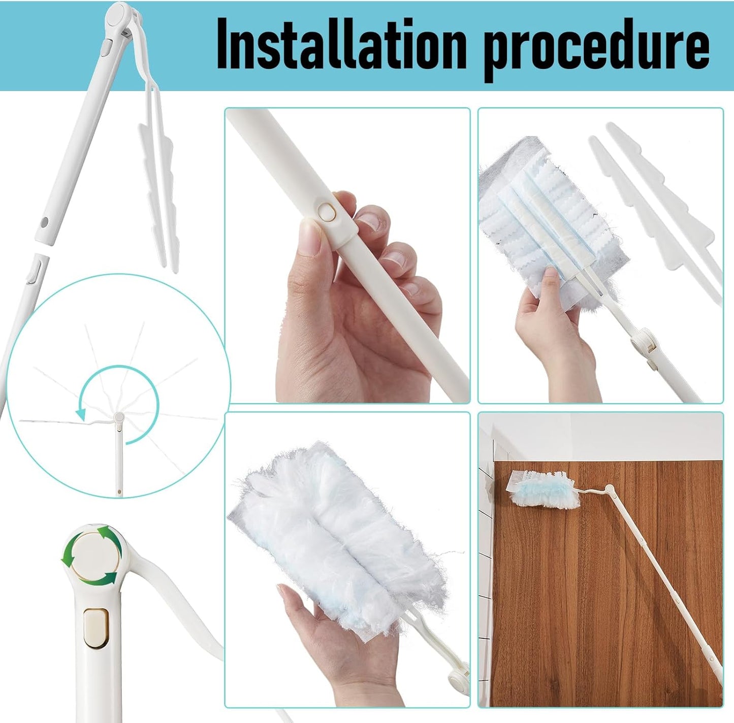 Colingmill 12 Pcs 3 ft Replacement Handles Compatible with Duster Refills, Extendable Long Extended Handle Only, Adjustable Length for Ceiling Fans, Blinds, Shelves, Windows (White)