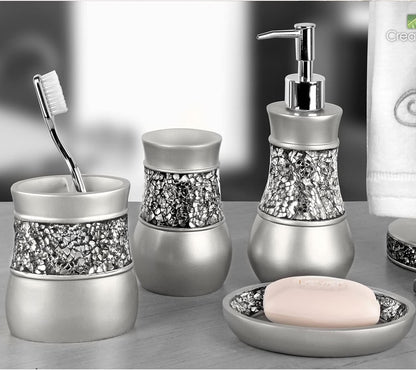 Creative Scents Crackled Glass Toilet Brush with Holder - Silver Toilet Bowl Cleaner Brush and Holder - Good Grip, Deep Cleaning, Decorative Design Compact Toilet Bowl Scrubber