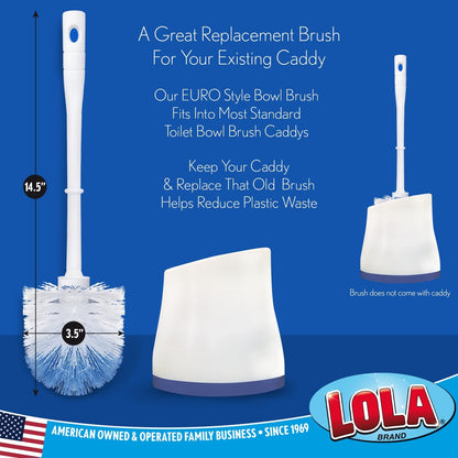 Toilet Brush and Holder Set, By LOLA, 2 Pack, Classic Version, Durable Bristles for Deep Cleaning, w/Compact Space Saving Storage Holder