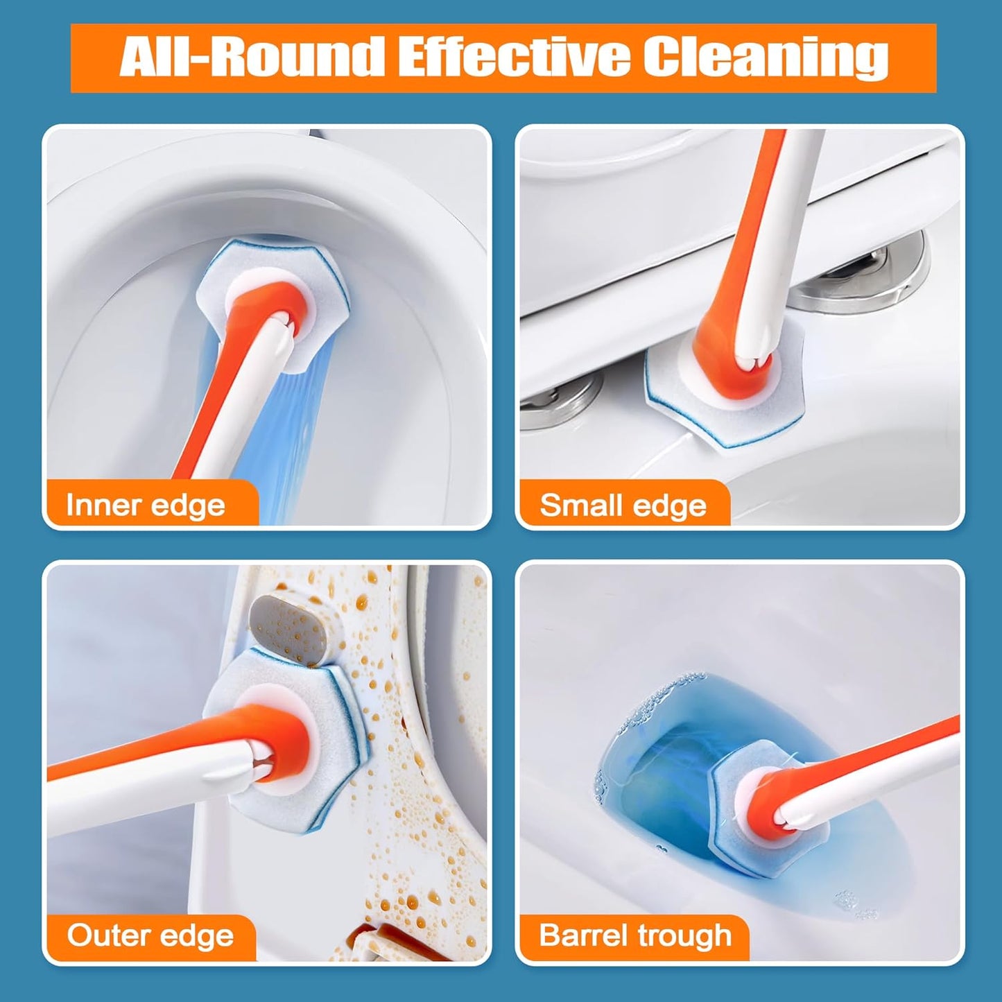 JEHONN Disposable Toilet Brush with 48 Wand Cleaner Refills, Wall Mounted Toilet Bowl Brush Holder Set, Bathroom Cleaning System for Sink Bathtub Wash Basin (Blue)