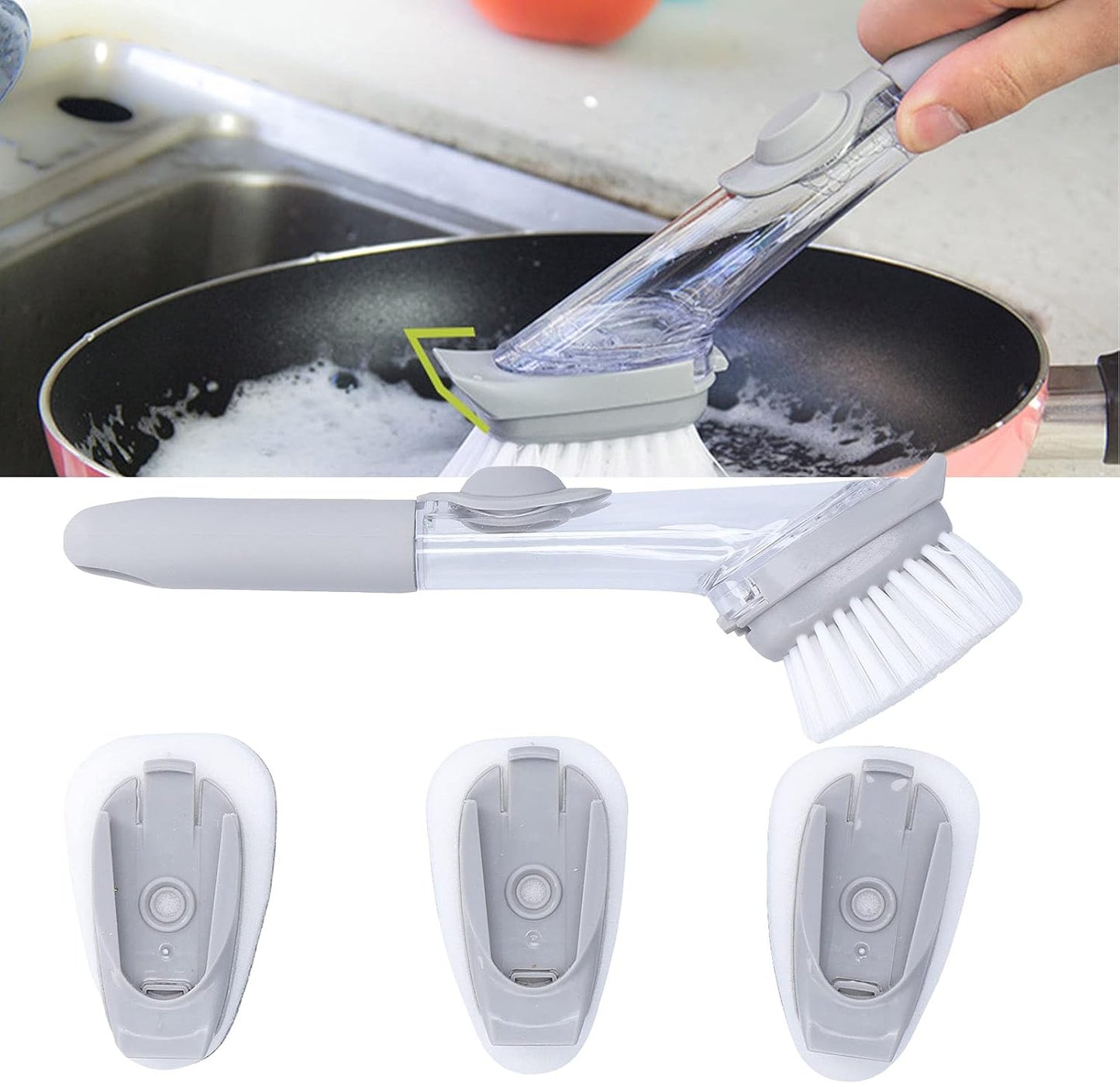 Soap Dispensing Dish Brush, Sink Dish Scrubber with Handle Hanging Replacement