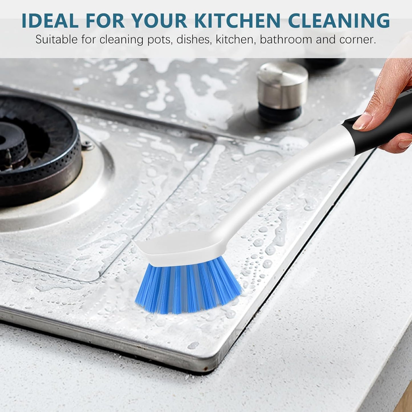 SetSail Dish Brush Set of 3 with Bottle Brush, Dish Scrub Brush with Long Handle Deep Cleaning Handle Brush with Scraper Tip for Kitchen Sink Dishes Bottle Cup Pot and Pans Tile Lines, Black