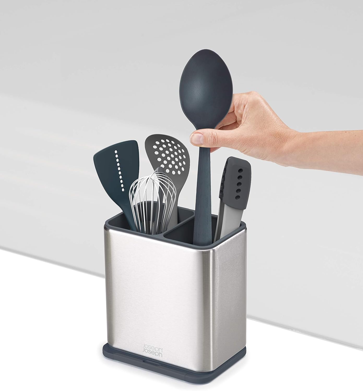 Joseph Joseph Surface Sink Caddy Stainless Steel Sponge Holder Organizer Tidy Drains Water for Kitchen, Small, Silver