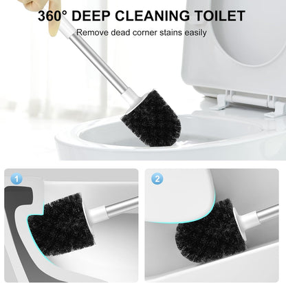 SetSail Toilet Brush and Holder, Self Closing Lid Toilet Bowl Brushes Holder and Extra Long Handle Ventilated Toilet Brush Set for Bathroom Cleaning, Nylon Bristles, Black