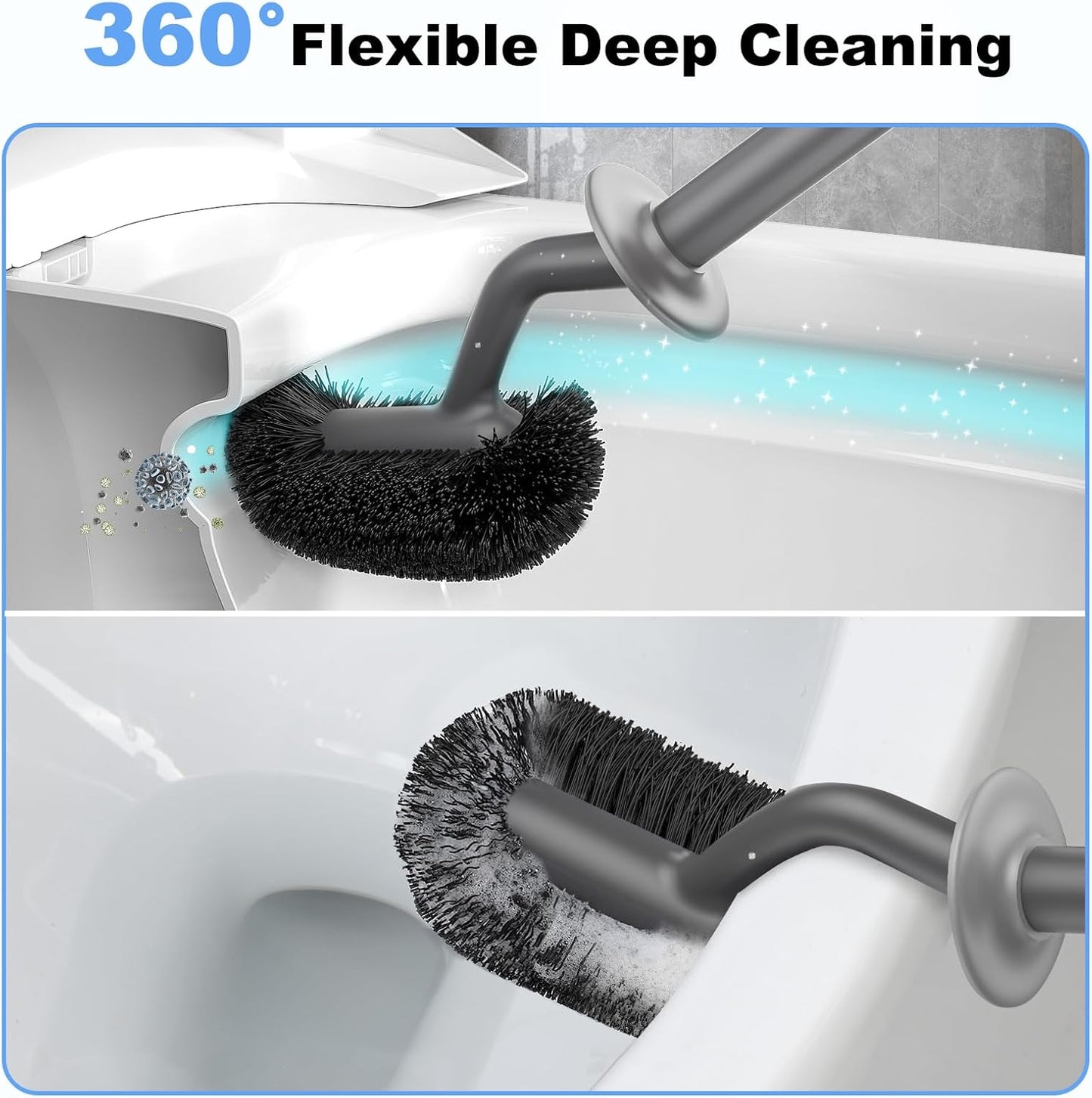HAMITOR Toilet Bowl Brush Holder Set: Curved Design with Holder for Deep Cleaning Under Rim - Compact Hidden Scrubber for Small Space - Modern RV Bathroom Accessories - White 1 Pack