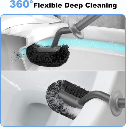 HAMITOR Toilet Bowl Brush Holder Set: Curved Design with Holder for Deep Cleaning Under Rim - Compact Hidden Scrubber for Small Space - Modern RV Bathroom Accessories - White 1 Pack