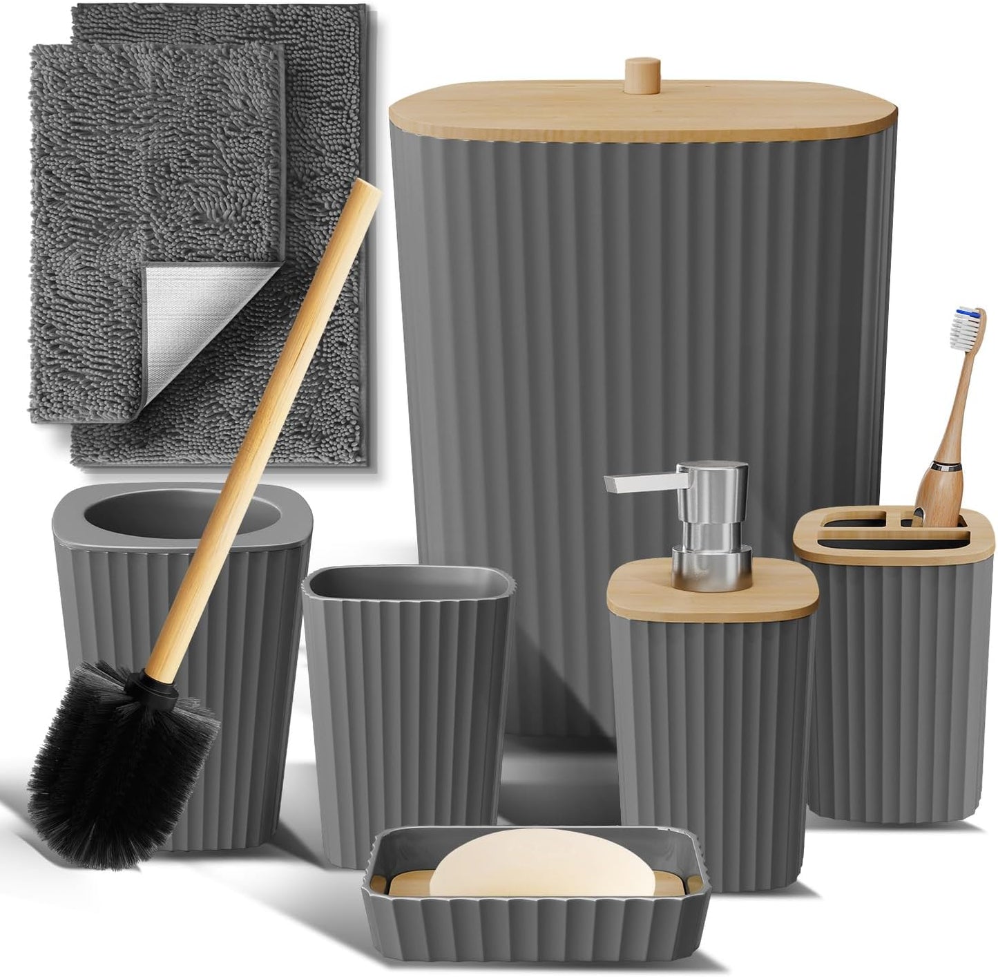 Clara Clark Bathroom Set - Sage Green Bathroom Accessories Set, 6PC Bathroom Accessory Set, Bathroom Sets with Toilet Brush, Trash Can & Soap Dispenser