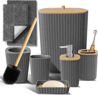 Clara Clark Bathroom Set - Sage Green Bathroom Accessories Set, 6PC Bathroom Accessory Set, Bathroom Sets with Toilet Brush, Trash Can & Soap Dispenser