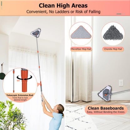 Wall Cleaner 98 Inch Wall Cleaner with Long Handle,HoMerit Wall Cleaner Mop 360° Rotatable Adjustable Cleaning Mop,Ceiling Dust Mop,Wall Cleaning Tool for Walls/Baseboard/Floors,6 Replacement Pads