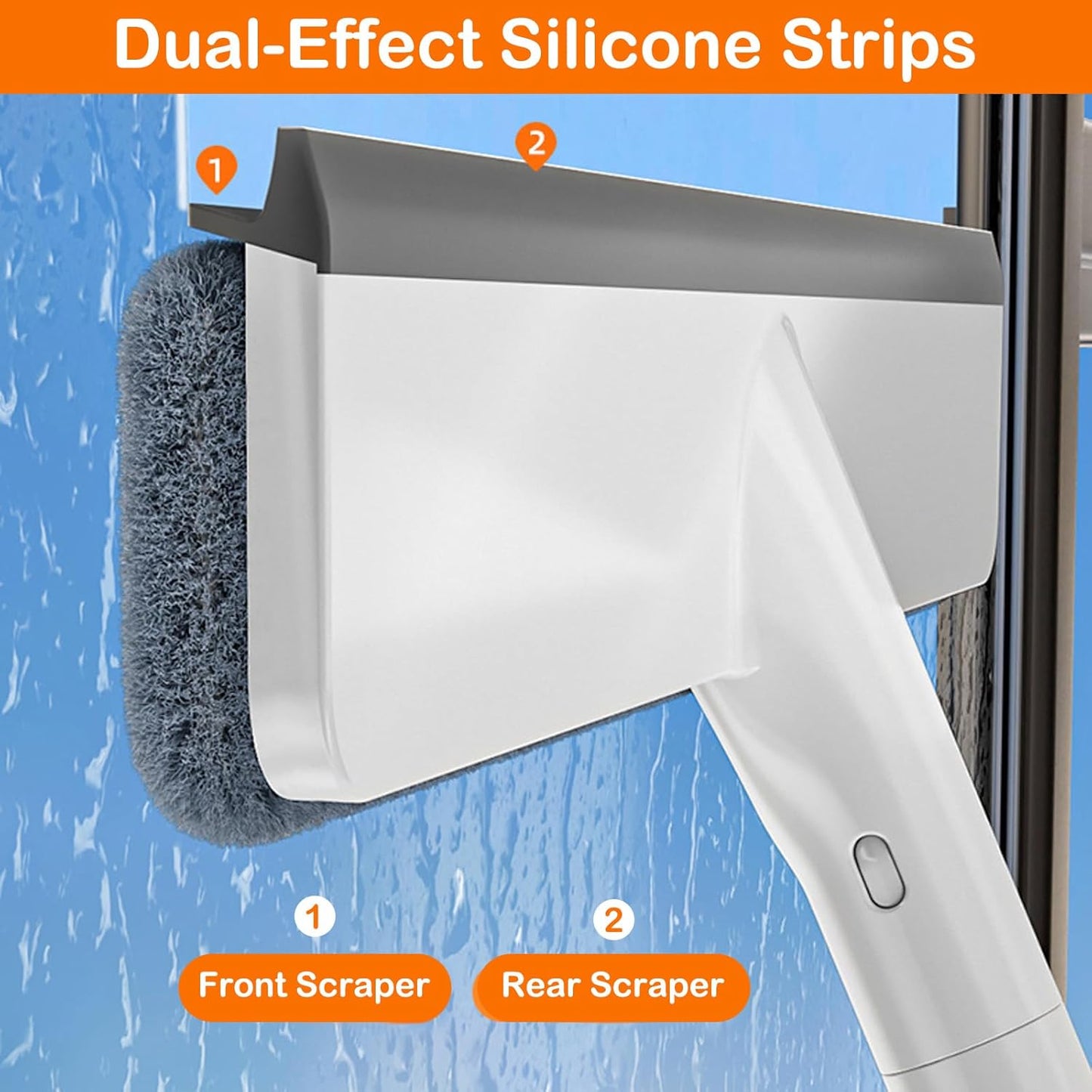 RV Window Cleaning Squeegee with Spray, Max 73.3" Handle, Motorhome & Camper Exterior Glass Cleaner, 3-in-1 Spray Mop for High Windows, Home & Car