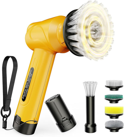 qimedo 5000mAh Battery Electric Spin Scrubber Q4, Handheld Scrubber for Cleaning with Display, Power Dish Scrubber with 5 Heads, Shower Cordless Cleaning Brush for Bathroom/Sink/Window