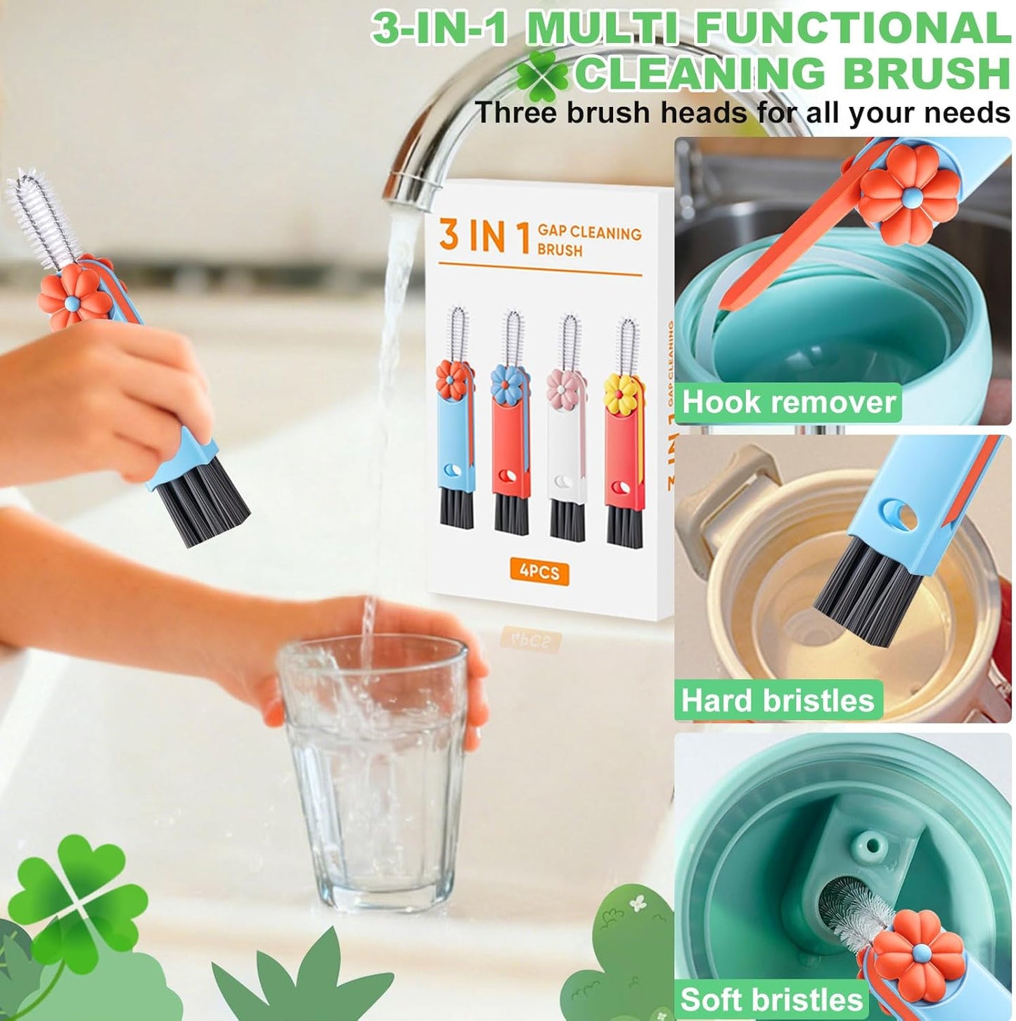3 in 1 Cup Lid Cleaning Brush, Multifunctional Gap Cleaning Brush, Home Kitchen Crevice Brush, Portable Bottle Cleaner Brush for Cleaning Tight Spaces, Bottle Gaps, Travel Mug Caps(3 PCS)