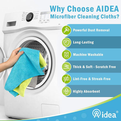 AIDEA Microfiber Cleaning Cloth-50PK, Soft Microfiber Towels for Cars, Absorbent Cleaning Rags, Lint-Free Streak-Free Wash Cloths for House, Kitchen, Window(12in.x12in)