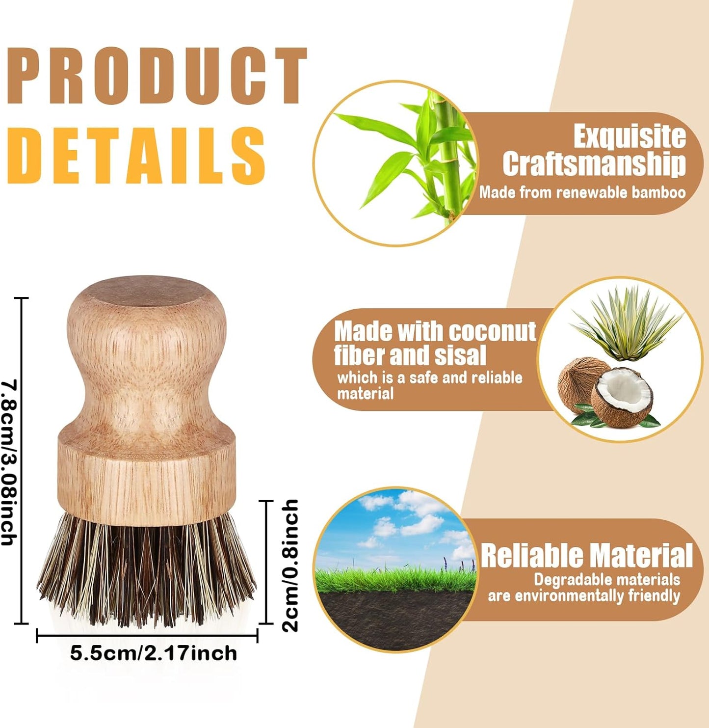 Nuenen 12 Packs Bamboo Dish Scrub Brushes Wooden Scrubbers Set Kitchen Dishwashing Scrubber with Natural Sisal Bristles for Iron Pot Pan Sink(Sisal)