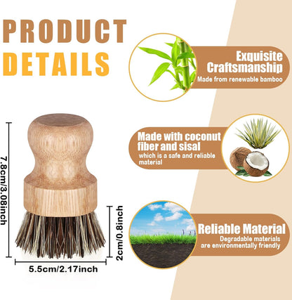 Nuenen 12 Packs Bamboo Dish Scrub Brushes Wooden Scrubbers Set Kitchen Dishwashing Scrubber with Natural Sisal Bristles for Iron Pot Pan Sink(Sisal)