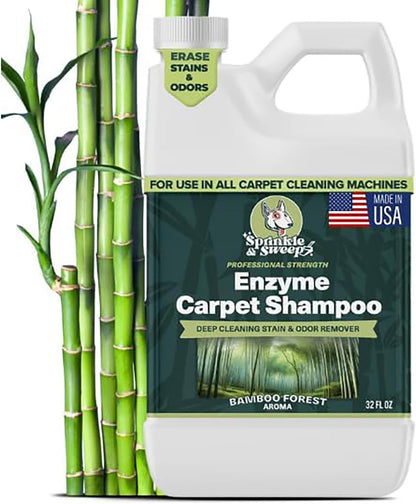 Sprinkle & Sweep: Enzyme Carpet Shampoo - 64oz, Deep Cleaning Pet Stain & Odor Remover, Dog & Cat Mess-Urine-Accident Solution, All Machine Compatible