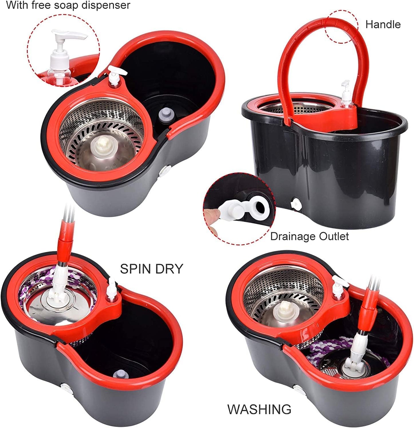Spin Mop and Bucket with Wringer Set，Mop and Bucket Set for Floor Cleaning with 3 Mop Refills 61 inches Telescoping Rod for Office and Home use