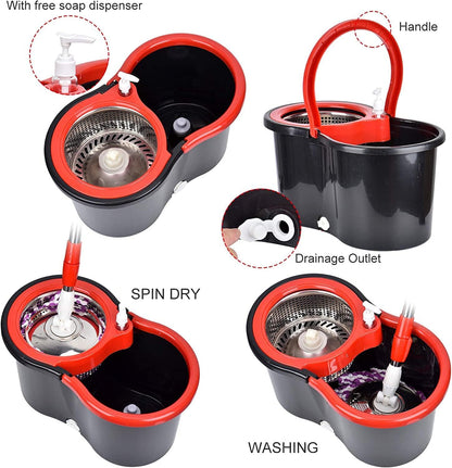 Spin Mop and Bucket with Wringer Set，Mop and Bucket Set for Floor Cleaning with 3 Mop Refills 61 inches Telescoping Rod for Office and Home use