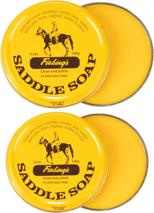 Fiebing's Yellow Saddle Soap for Leather (2 Pack, 3.5 oz Each) - Leather Cleaner & Conditioner to Soften, Protect & Restore Leathercraft - Leather Soap for Car Seat, Couch, Shoe, Purse, Boot, Bag