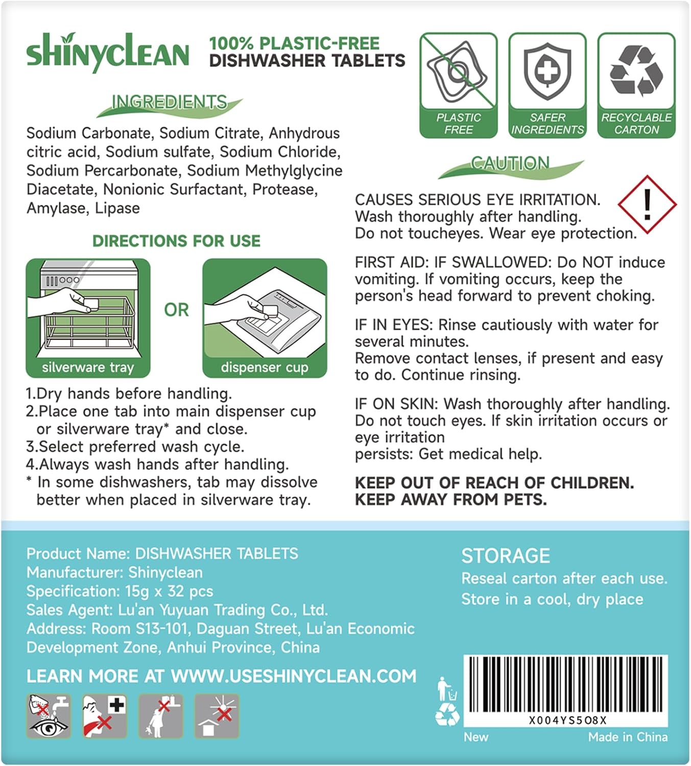 100% Plastic-Free Dishwasher Detergent Tablets, 32 Count, Free & Clear, All-in-One Dishwashing Pods, Enzyme-Powered for Stuck-On Food, Phosphate & Dye Free, Residue-Free Sparkling Shine