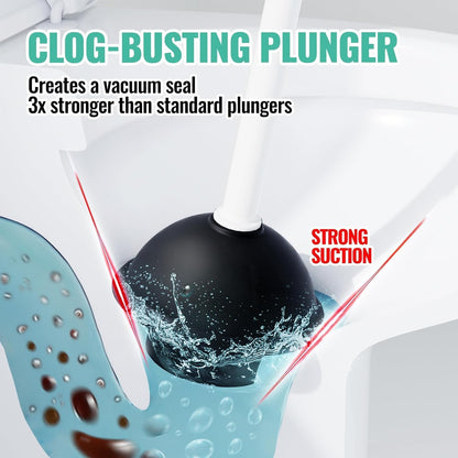 2 Pack 4 in 1 Toilet Brush and Plunger Set with Crevice Cleaning Brush, Toilet Plunger and Brush Set with Extra Long Handle, Plungers for Bathroom Accessories, Toilet Plunger with Holder, Black, Pack