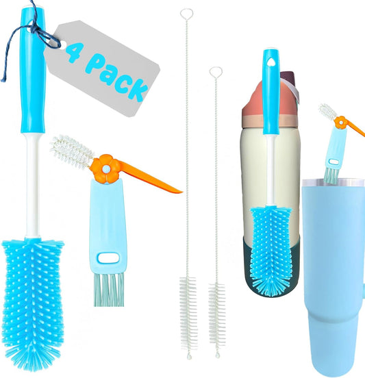 4 Pack Water Bottle Cleaning Kit Straw Cleaner Bottle Brush Cleaner for Owala FreeSip 24oz/32oz/40oz, Silicone Long Brush for Stanley, Sport Bottles, Water Bottles, Coffee Mugs