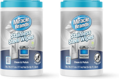 MiracleWipes for Stainless Steel, Great for Kitchen and Appliances, Including Oven, Refrigerator, Dishwasher, Microwave, Sink, Hood, Grill, Removes Fingerprints and Smudges - 60 Count