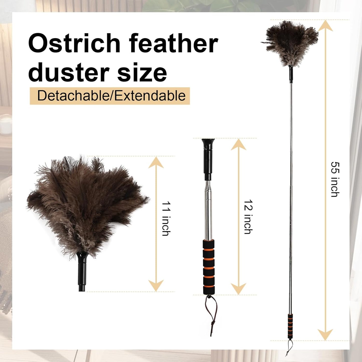 Lambswool Extendable Cleaning Duster 26-64 Inch, Anti-Static Wall Duster Cleaner with Sponge Grip and Stainless Steel Extension Pole for High Ceiling Fan, Interior, and Roof Dusting - Yellow & White