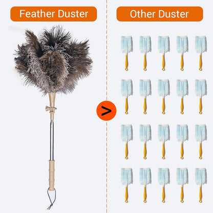 Extendable Ostrich Feather Duster, Natural Ostrich Feathers Long Handle Duster for Cleaning, 47” Soft & Fluffy Feather Duster for High Ceilings, Fans, Walls, Furniture, Home Dusting