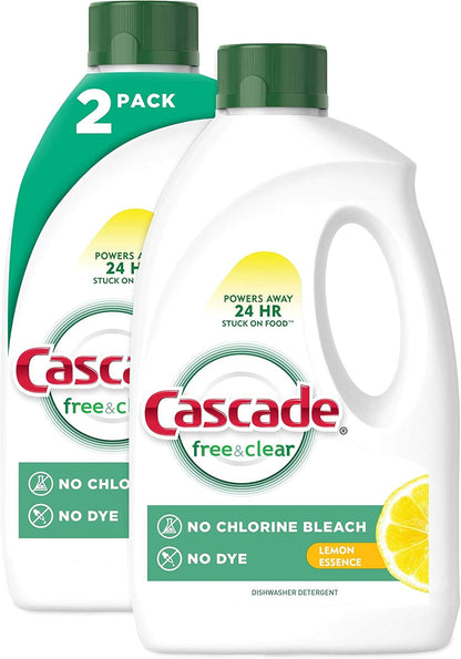 Cascade Free & Clear Gel Dishwasher Detergent Liquid Gel, Lemon Essence, 60 Fl Oz (Pack of 2)