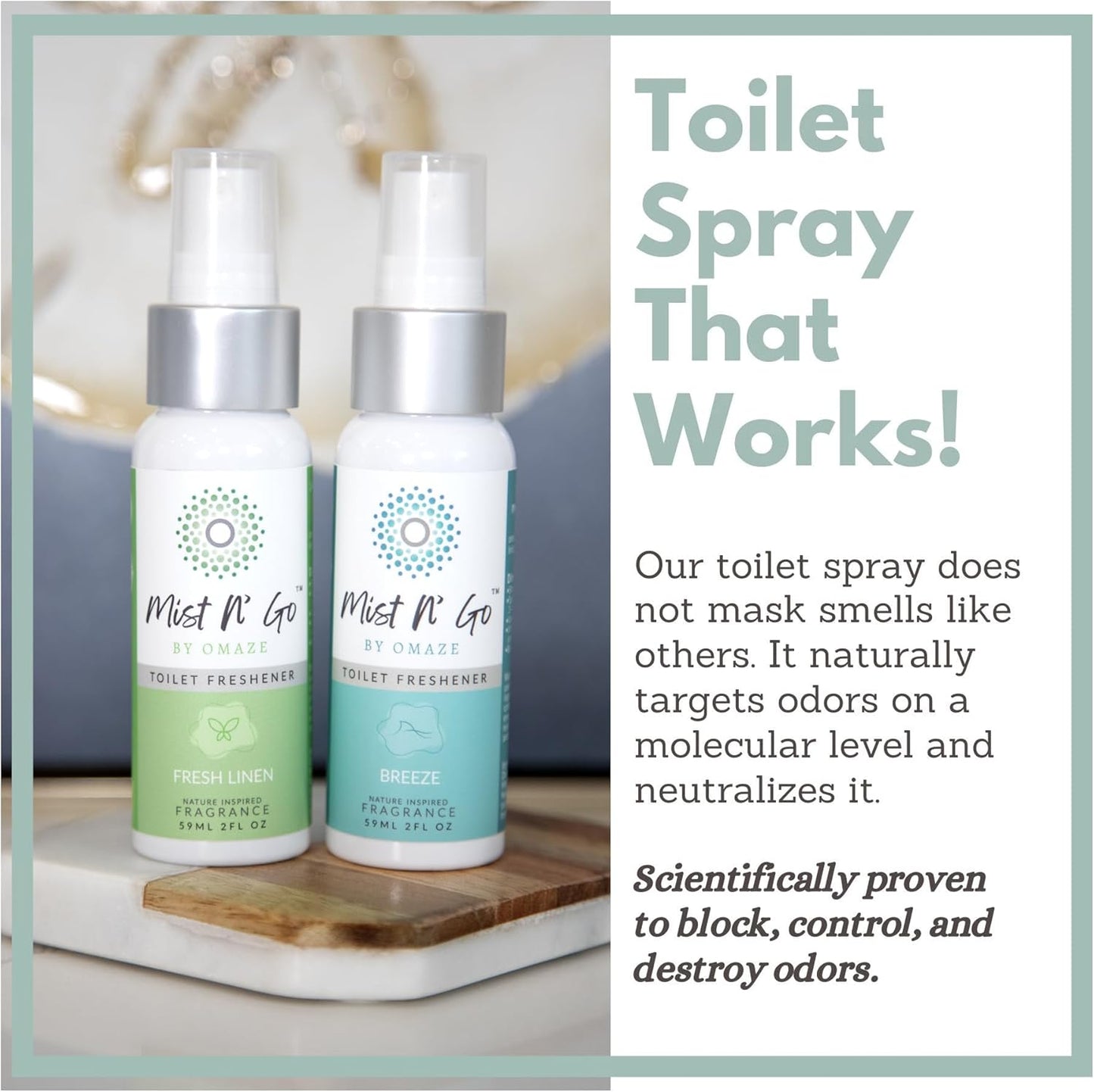 Mist N’ Go by Omaze Travel Bathroom Spray for Toilet Spray Odor Eliminator - Travel Toilet Spray for Bathroom Air Freshener Spray for Bathroom Deodorizer - Clean Mix, Travel Size (1oz x2)