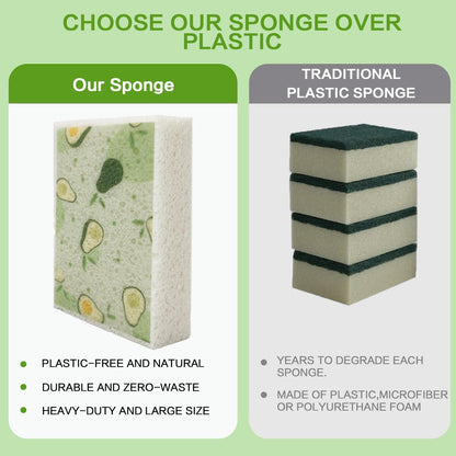 Cellulose Sponges, Large Size 4" x 6" x 1" - Heavy Duty Scrub Kitchen Sponge, Clean Tough Messes Without Scratching Kitchen Cleaning Pads, Pop Up Eco DIY (6 Pack), Green