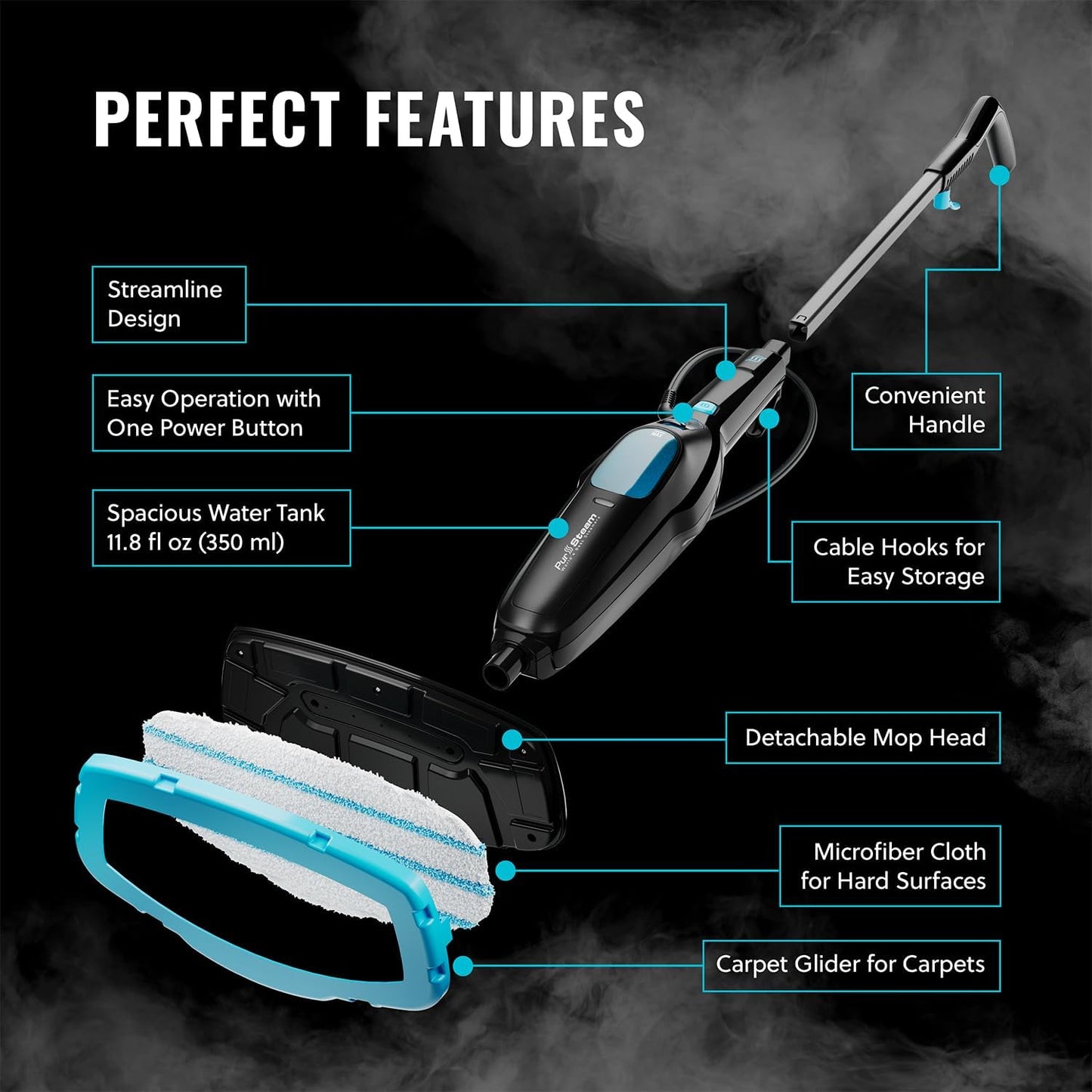 PurSteam 10-in-1 Steam Mop, Floor Steamer with Detachable Handheld Steam Cleaner for Tile, Hardwood Floors