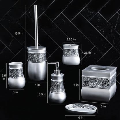 Creative Scents Crackled Glass Toilet Brush with Holder - Silver Toilet Bowl Cleaner Brush and Holder - Good Grip, Deep Cleaning, Decorative Design Compact Toilet Bowl Scrubber