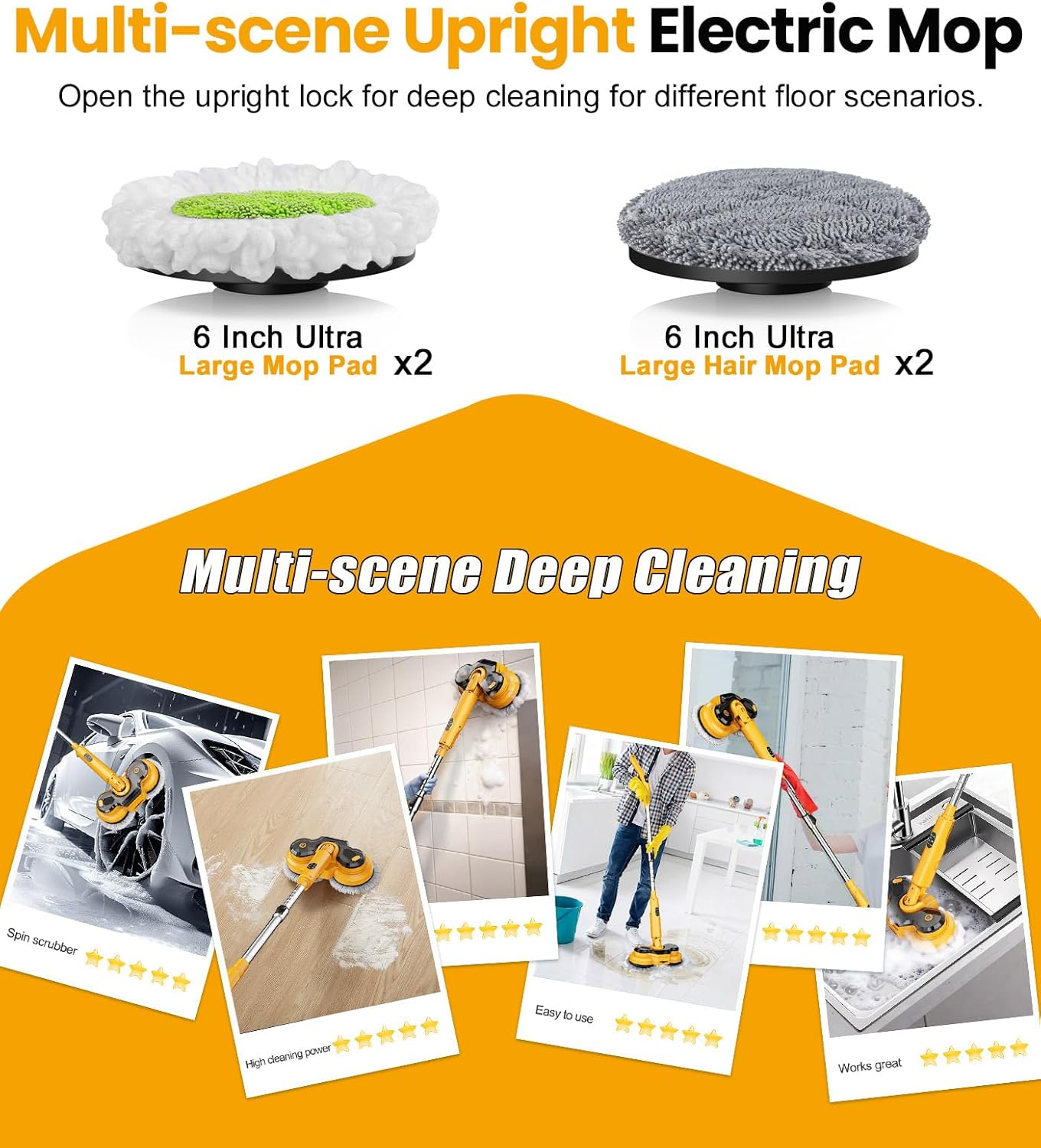 qimedo 800RPM Cordless Electric Mop, 6000mAh Battery Electric Power Scrubber & Mops for Floor Cleaning, Best Automatic Spin Mops with Smart Display,Rotating Mop with LED Light & Water Spray