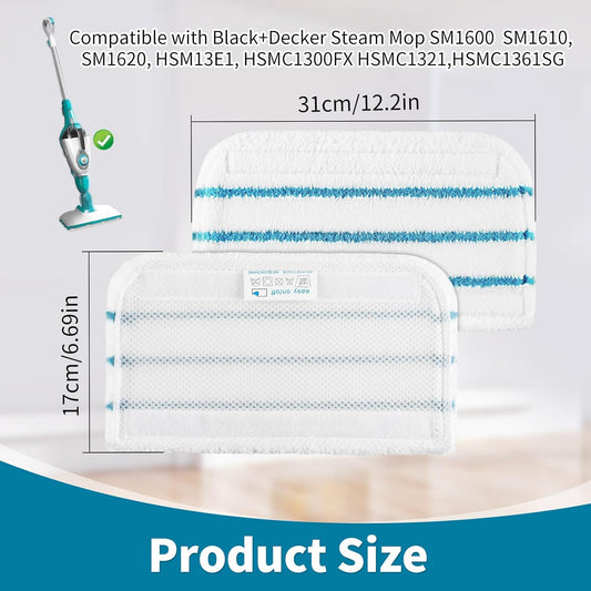 Replacement Steam Mop Pads for Black+Decker Steam Mop SM1600 SM1610 SM1620 HSM13E1 HSMC1300FX HSMC1321 HSMC1361SG, 6 Pack Washable Microfiber Cleaning Pads