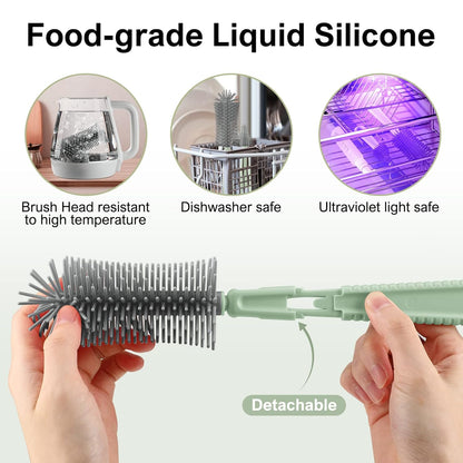 Baby Bottle Brush,6 in 1 Bottle Cleaner Set with Extendable Silicone Bottle Brush,Drying Rack,Nipple & Straw Brushes,Soap Dispenser & Organizer Case,Ideal Gifts for Babies& Moms
