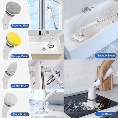 Qimedo Electric Spin Scrubber Extra Large Brush Q3,6000 mAh Best Battery Power Scrubber for Cleaning,1200RPM Shower Cordless Cleaning Brush with 8 Brushes for Bath/Tub/Tile/Floor (Smart Display)