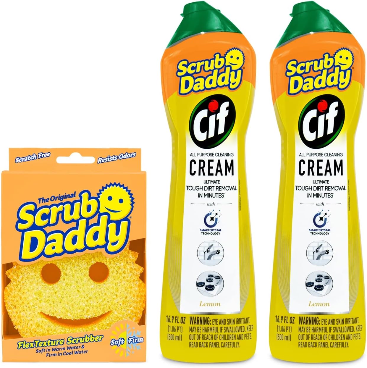Scrub Daddy Cif Cream All Purpose Cleaner, Lemon - Multi Surface Household Cleaning Cream for Glass, Chrome, Granite, Sink, Gold, Marble & Countertops - 3 Pack (16.9 Oz Each)
