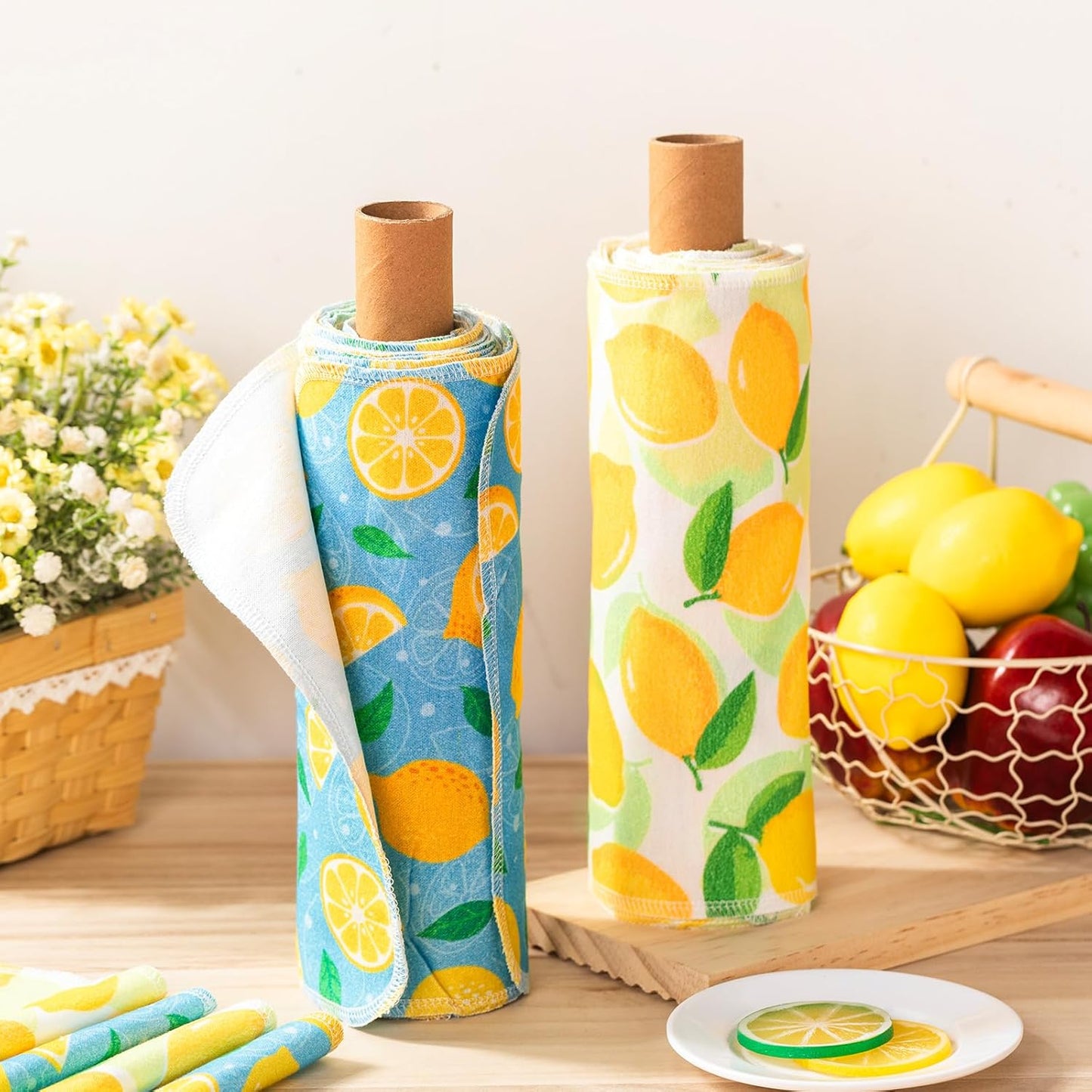 Redbaker 50 Pcs Reusable Paper Towels Paperless Reusable Cotton Cloths Toilet Absorbent Washable Paper Towels with Roll Kitchen Dishcloth for Kitchen Paperless Dishcloths(Stripe)