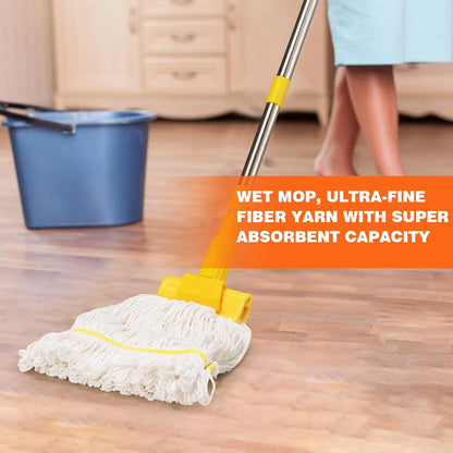 Professional Commercial Industrial Heavy Duty Mop with 48" Long Handle,Cotton Wet Commercial Mops for Floor Cleaning,Home,Kitchen,Office,Garage and Concrete Tile Floor