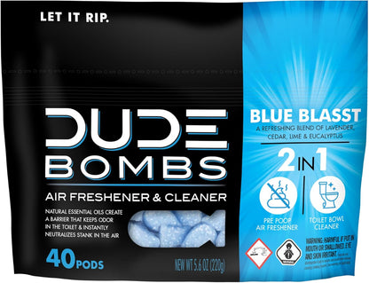 DUDE Wipes DUDE Bombs Toilet Stank Eliminator - 2-in-1 Air Freshener and Toilet Bowl Cleaner - 1 Pack (40 Pods) - Deodorizing Blend of Lavender, Cedar, Lime, and Eucalyptus