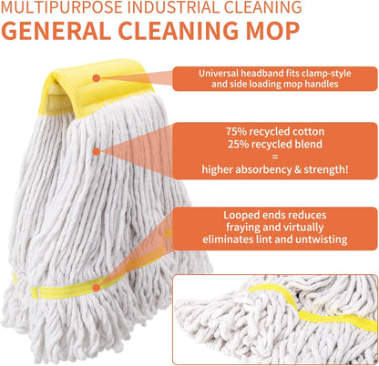 KeFanta Commercial Mop Heavy Duty Industrial Mop with Long Handle,60" Looped-End String Wet Cotton Mops for Floor Cleaning,Home,Kitchen,Office,Garage and Concrete/Tile Floor