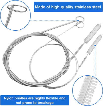 11 Pcs Flexible Drain Brush Set, 79 Inches Double Ended Tube Cleaning Brushes and 10 Pcs Different Sizes Straw Cleaning Brush Long Pipe Cleaners for Kitchen, Sink, Drain Pipe