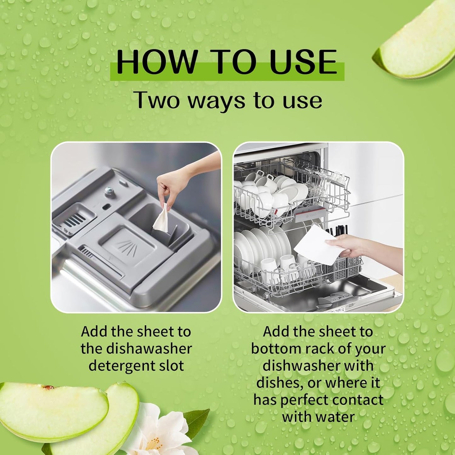 YUCO Dishwasher Detergent Sheets 100 Loads Liquid-Free Dish Soap Cleaner Strips Eco-Friendly No Plastic Dishwasher Pods Detergent Use in Dishwasher or Sink Leaving Dishes Sparkling Clean (Apple)