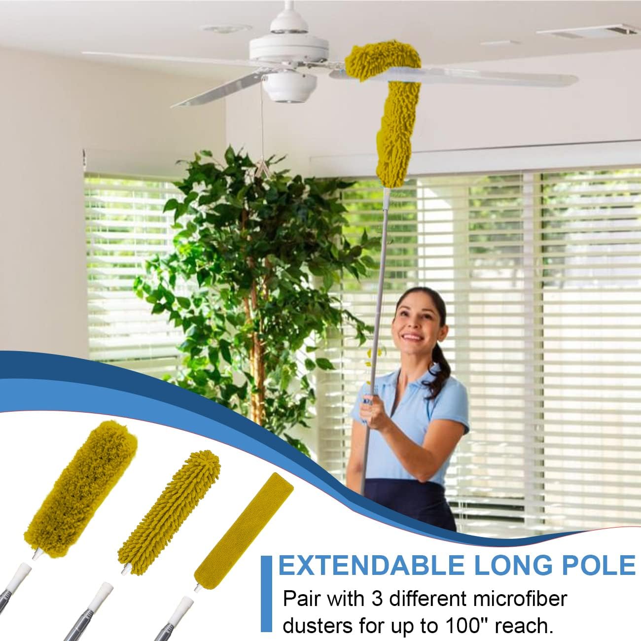 Microfiber Duster Kit for High Ceiling (6pcs), Extendable Dusters for Cleaning with 100" Extension Pole, Long Feather Duster for Fan/Car, House Cleaning Tool Kit by OOSOFITT