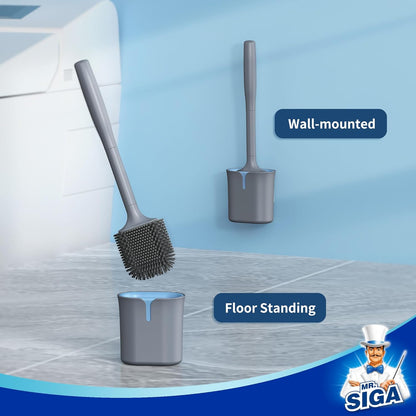 MR.SIGA Toilet Brush and Holder, Wall Mounted Toilet Brush for Bathroom Cleaning, Compact Toilet Brush with Holder Set, White, 1 Pack